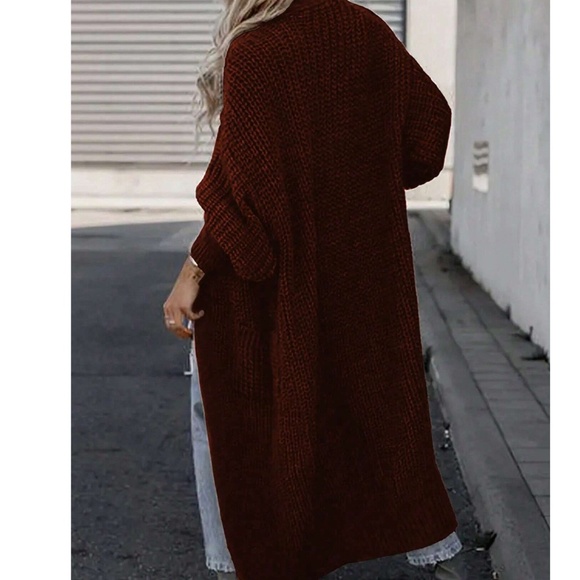 Plus Open Front Pockets Long Knit Cardigan - Picture 4 of 6
